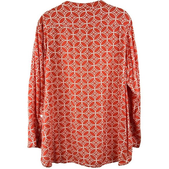 Soft Surroundings Top Blouse Large 3/4 Sleeve Geometric Orange White Pullover - Picture 7 of 8